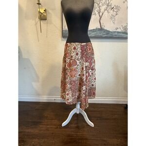 A Line Floral Pleated Midi Skirt Lined Multicolor Polyester Size 12